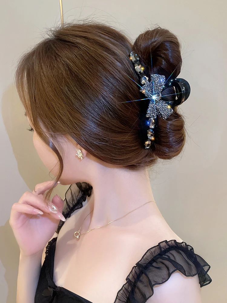 高级感满钻蝴蝶结发夹女后脑勺2025新款抓夹大号鲨鱼夹子发饰头饰