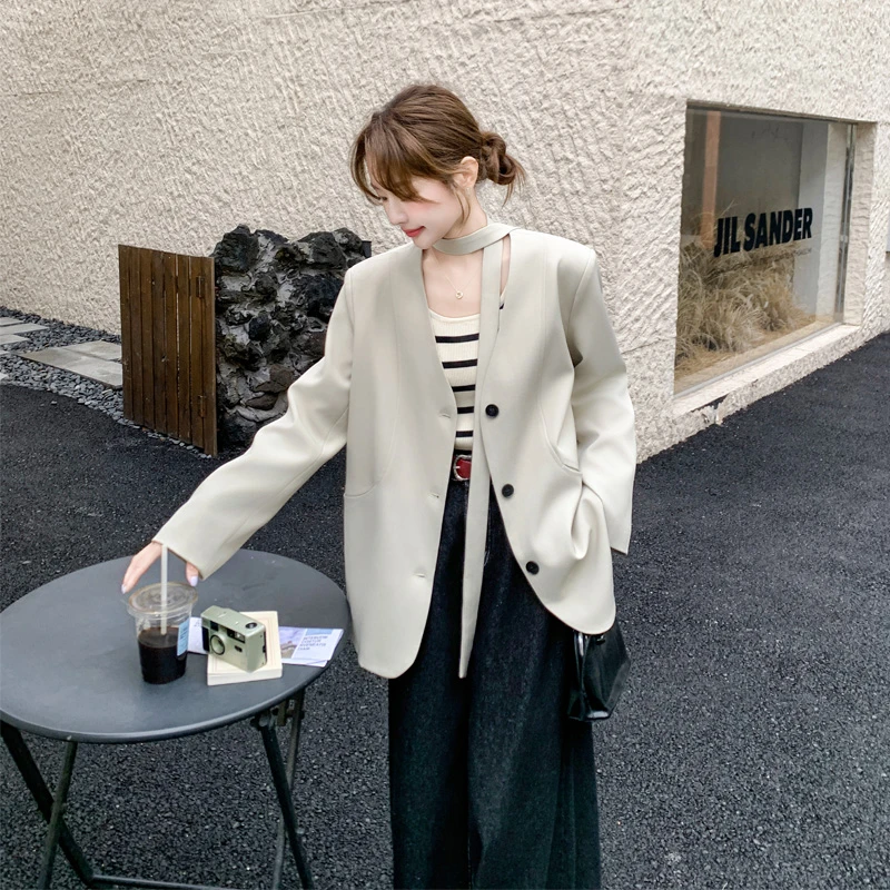 气质飘带西装外套女2025早春新款轻奢韩系穿搭极简风显瘦百搭西服