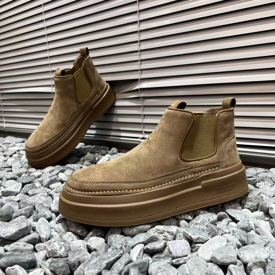 冬季加厚时尚软底百搭舒适男士新款个性套脚筒靴休闲鞋（皮鞋码）