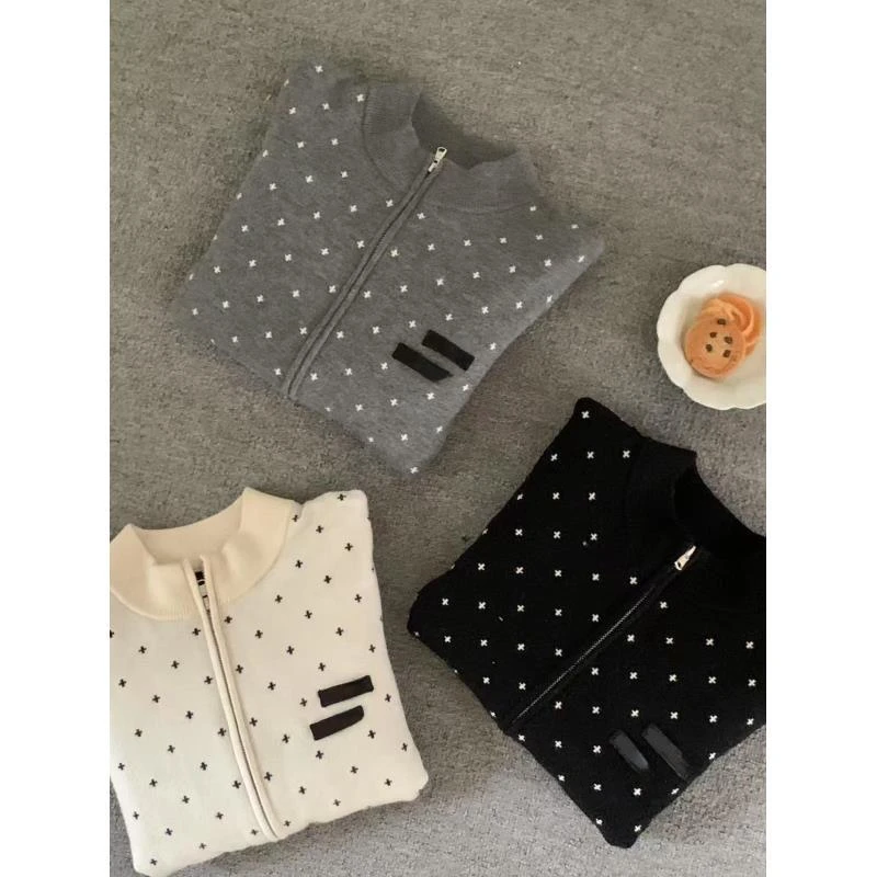 新新定制-灰色双拉链十字小图案字母款毛衣百搭针织开衫376533