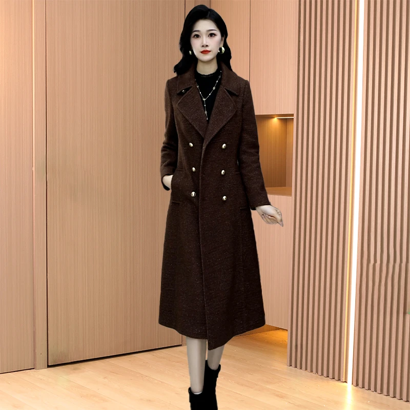 秋季洋气优雅气质时尚大气休闲收腰显瘦中长款毛呢外套