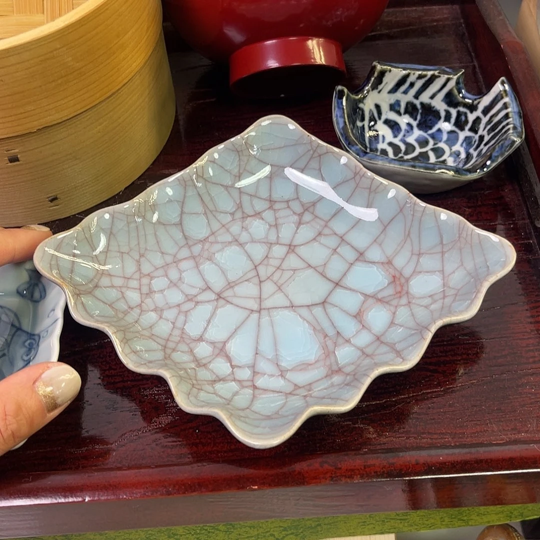 瓷片橘吉红贯入菱形盘6