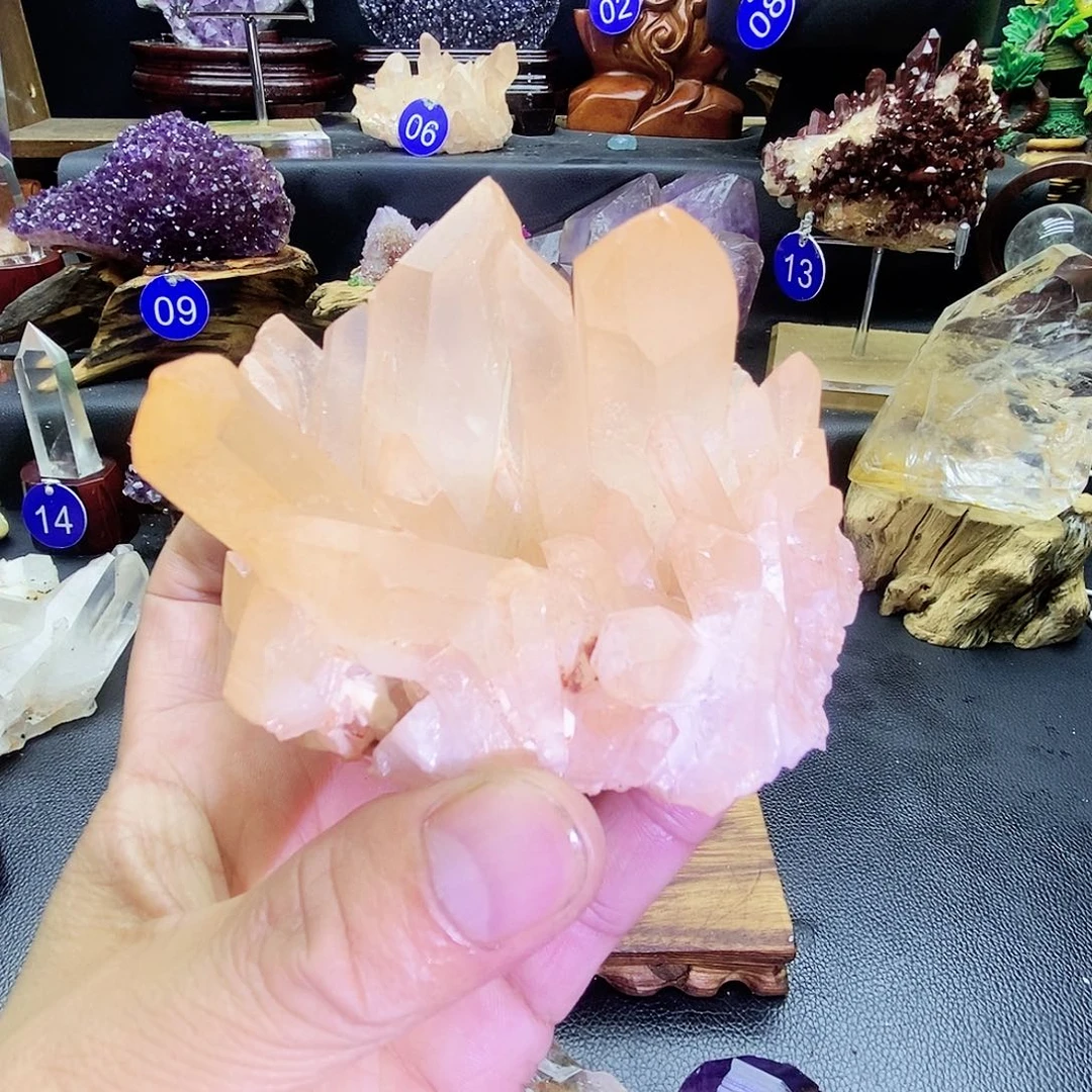 石材水晶簇摆件，