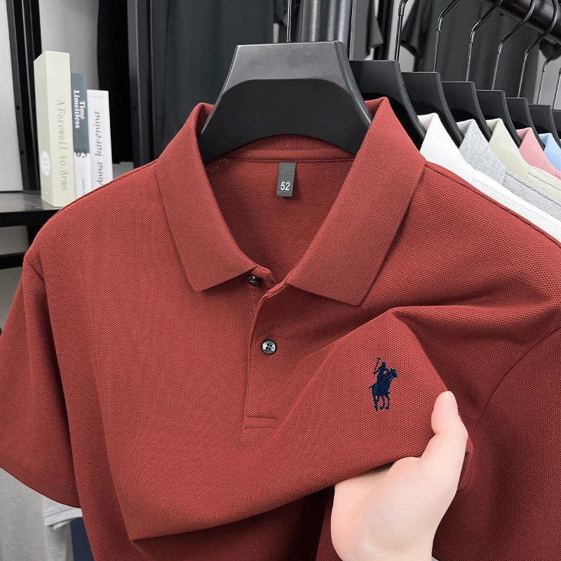 100纯棉短袖男士POLO衫刺绣2025夏季时尚翻领T恤上衣男装半袖