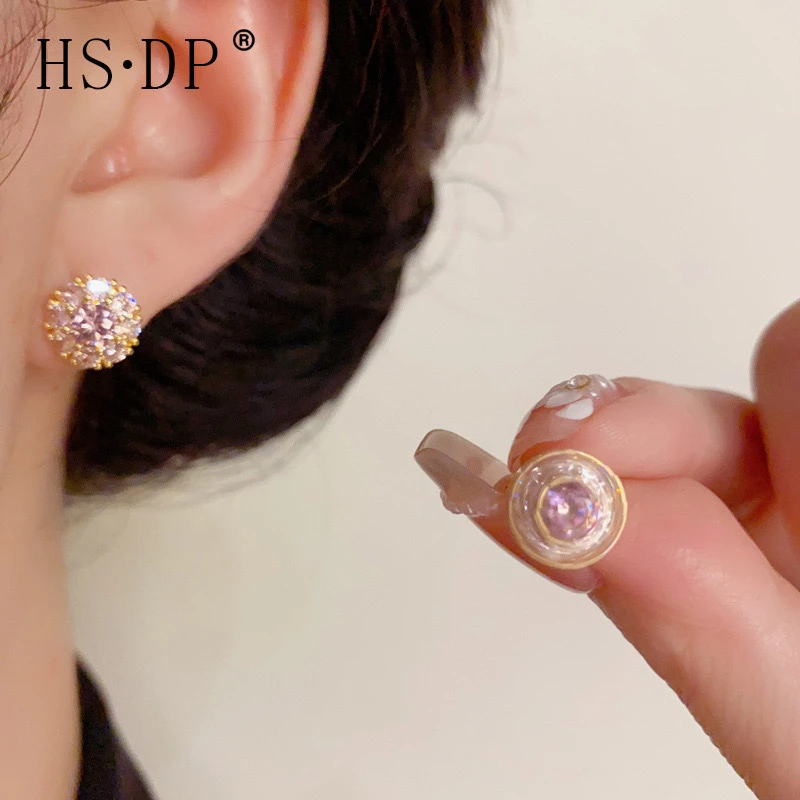 铜合金耳饰 精品925银针精致旋转锆石圆形耳钉女气质时尚简约耳环