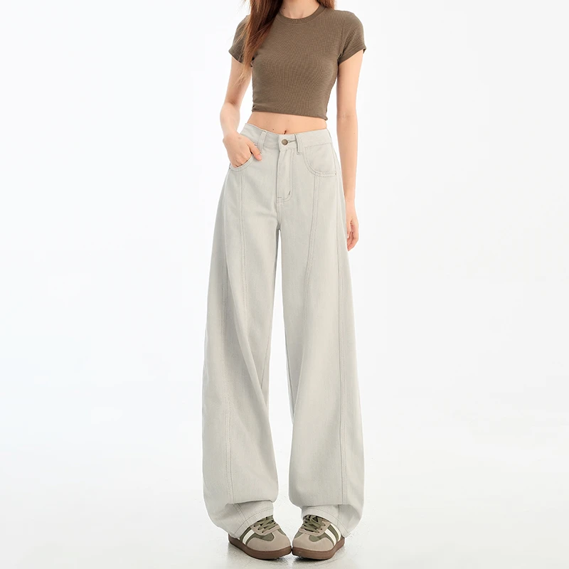 奶奶灰莱赛尔天丝弯刀牛仔裤女2025夏新款小众宽松垂感显瘦拖地裤