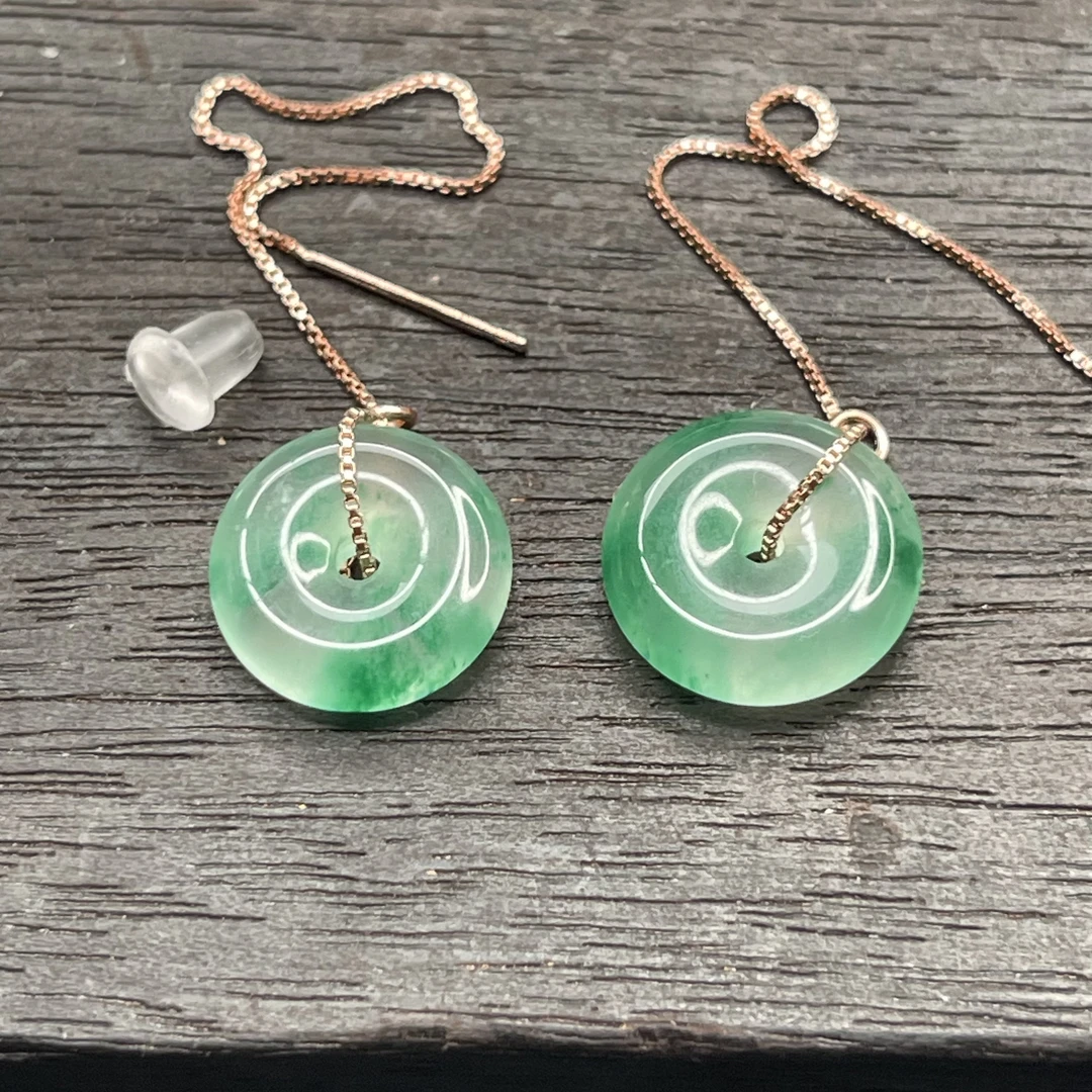 纯天然非洲翠925银镶嵌耳坠