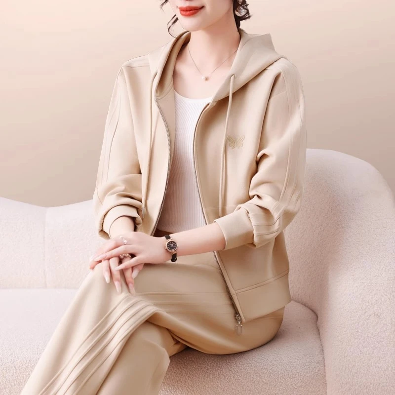 运动套装女春秋季2025新款时尚洋气品牌卫衣连帽宽松休闲服两件套