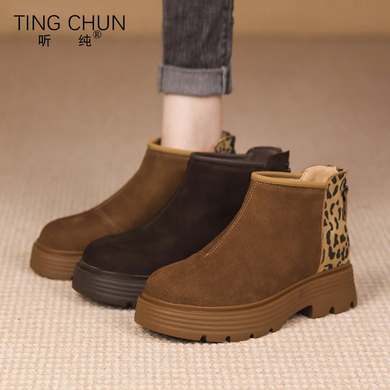 听纯18398秋冬2025百搭勃肯短靴复古厚底加绒保暖圆头休闲时尚女