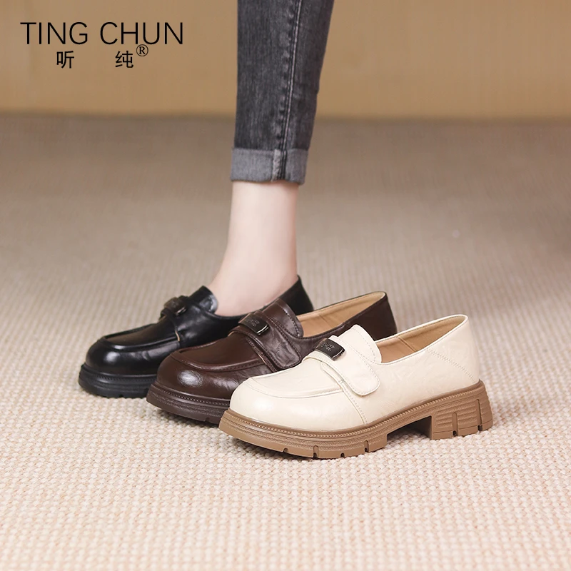 听纯17169复古2025韩版单鞋平底百搭软底时尚休闲真皮春秋女鞋