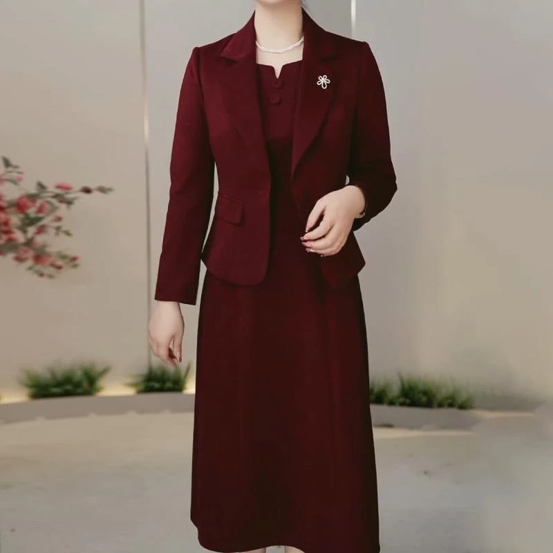 连衣裙2025新款女春秋季喜婆婆婚宴装妈妈礼服重要场合两件套裙子