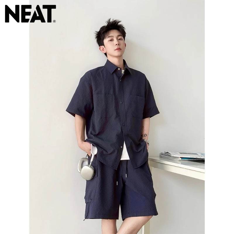 NEAT男装短袖短裤衬衫套装男夏潮流时尚休闲男装一套搭配宽松夏季