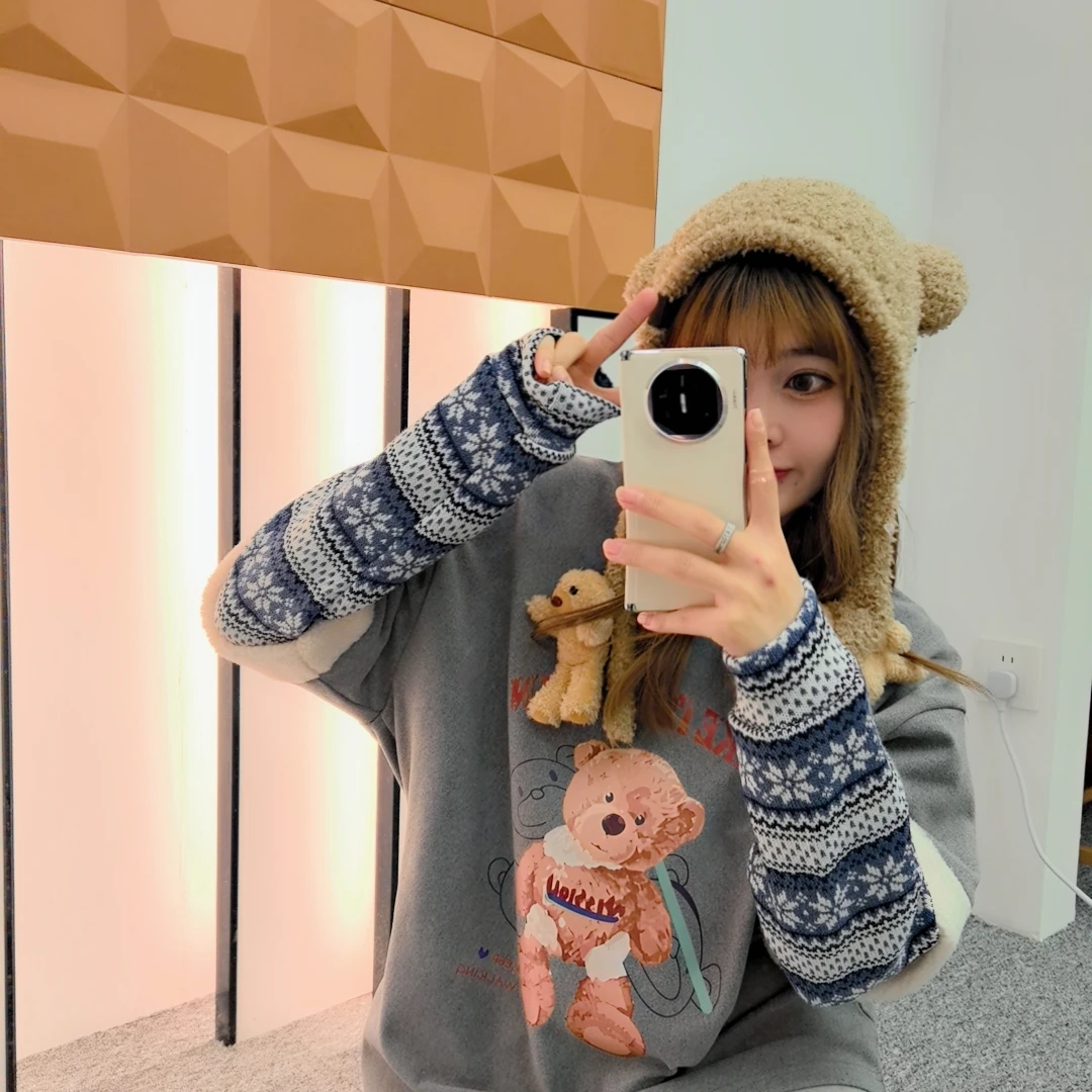 太特别辣！24冬 韩代新款加厚费尔岛袖拼接假两件T恤 上衣