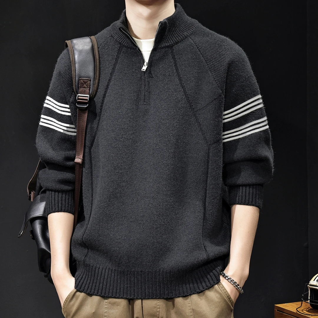 U&PURA条纹撞色2025新款半拉链立领毛衣男秋冬高端加厚保暖衣服