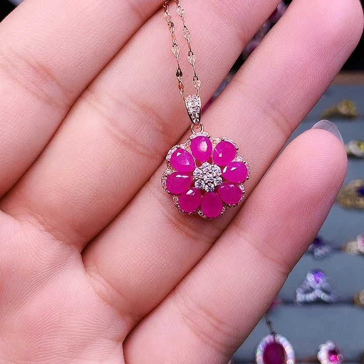 银S925镶嵌红宝石颈饰