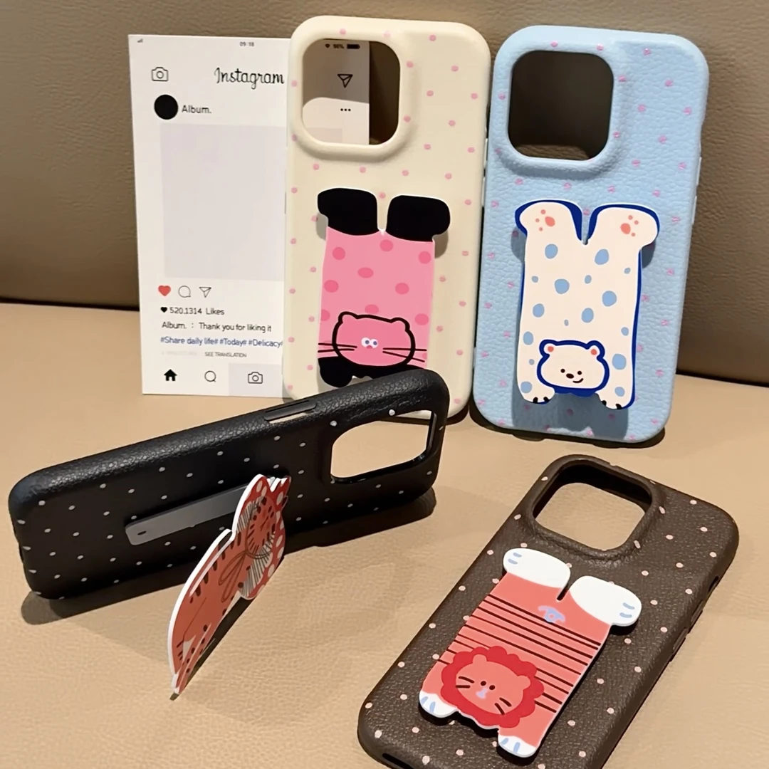 新款动物折叠支架适用苹果15/16手机壳iPhone13promax可爱14女11