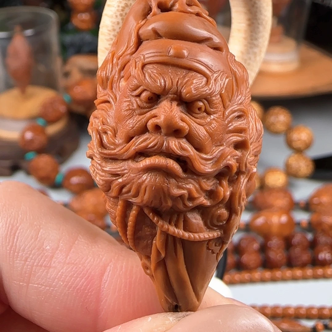 橄榄核手串/手链宽2.3鸡血红水晶核钟馗纳福吊坠单籽