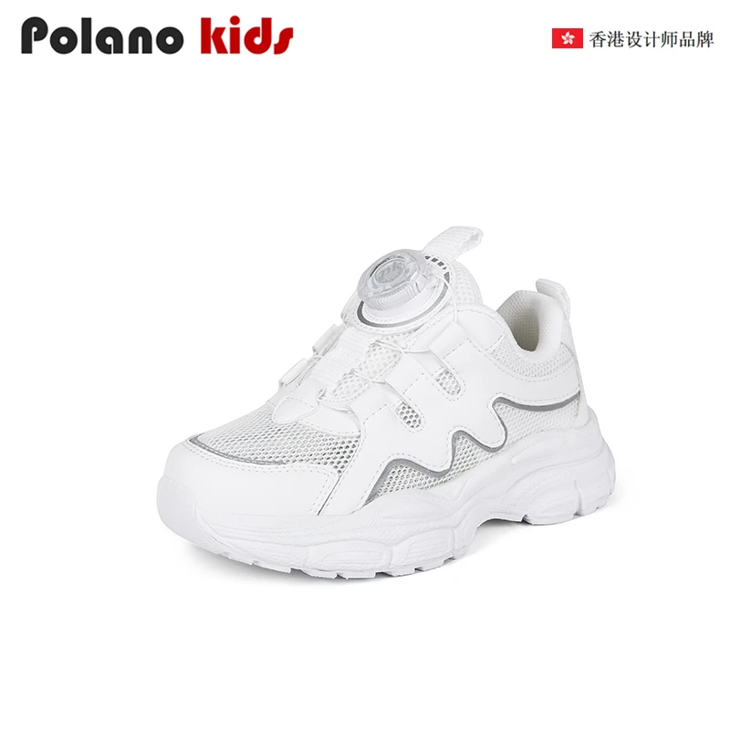 polano kids25夏季儿童透气单网旋钮扣3M反光夜视10岁女童运动鞋