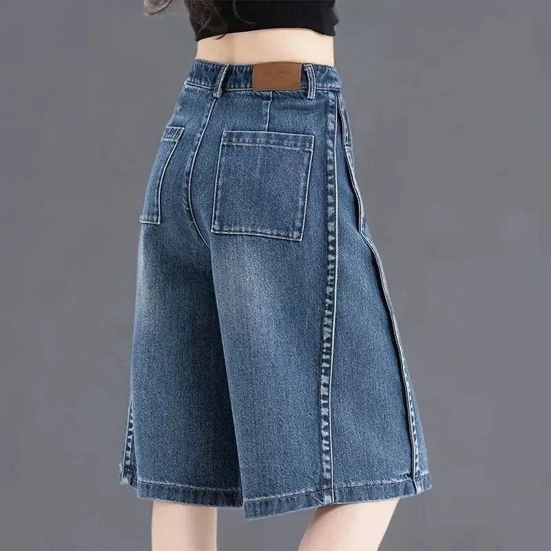 六分牛仔短裤女夏季薄款2025新款高腰设计感小众直筒阔腿五分中裤