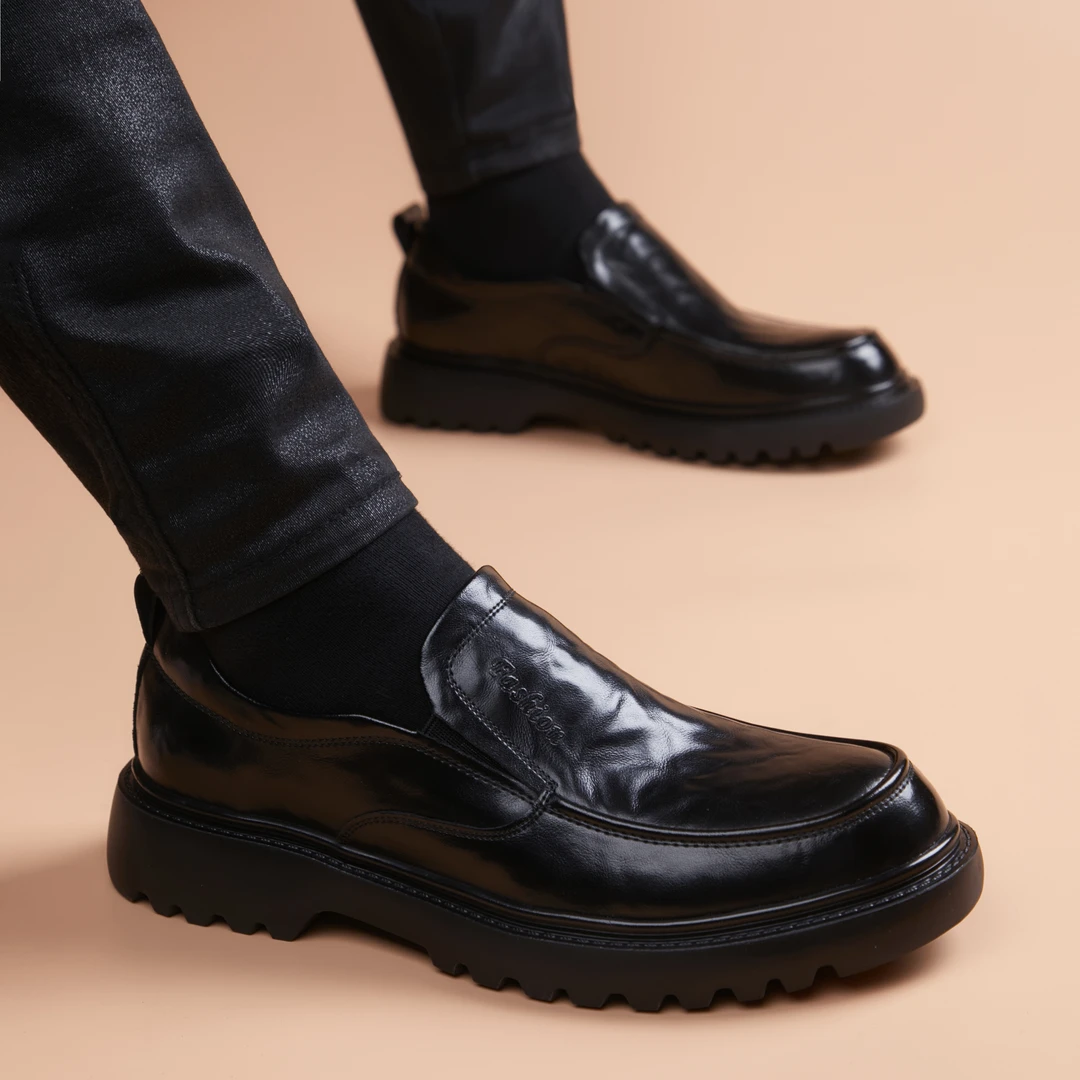 皮鞋男2025新款春秋季软底软面爸爸一脚蹬乐福鞋雅致时尚休闲男鞋