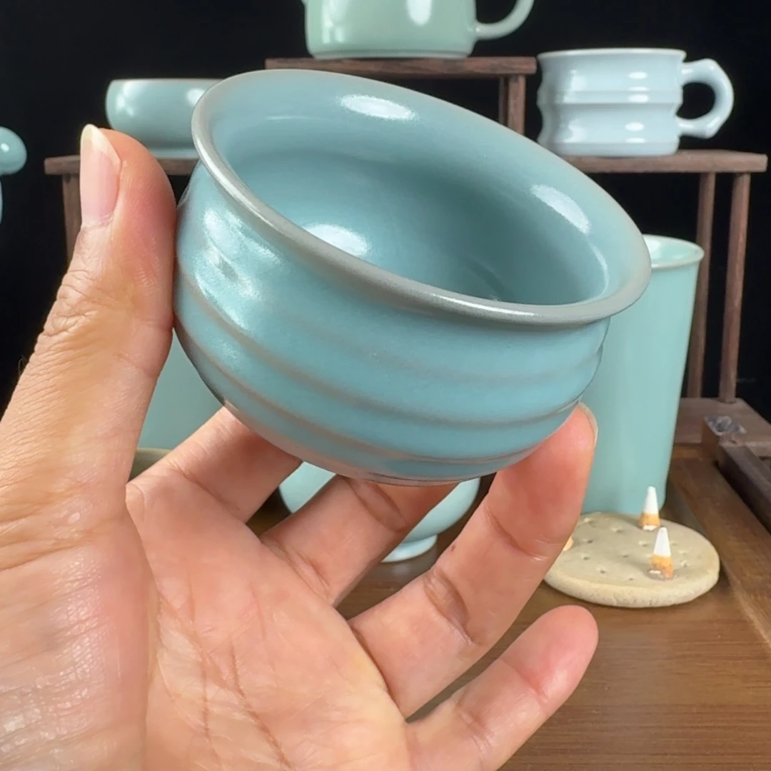 摆件汝瓷炫纹杯原矿原釉简包