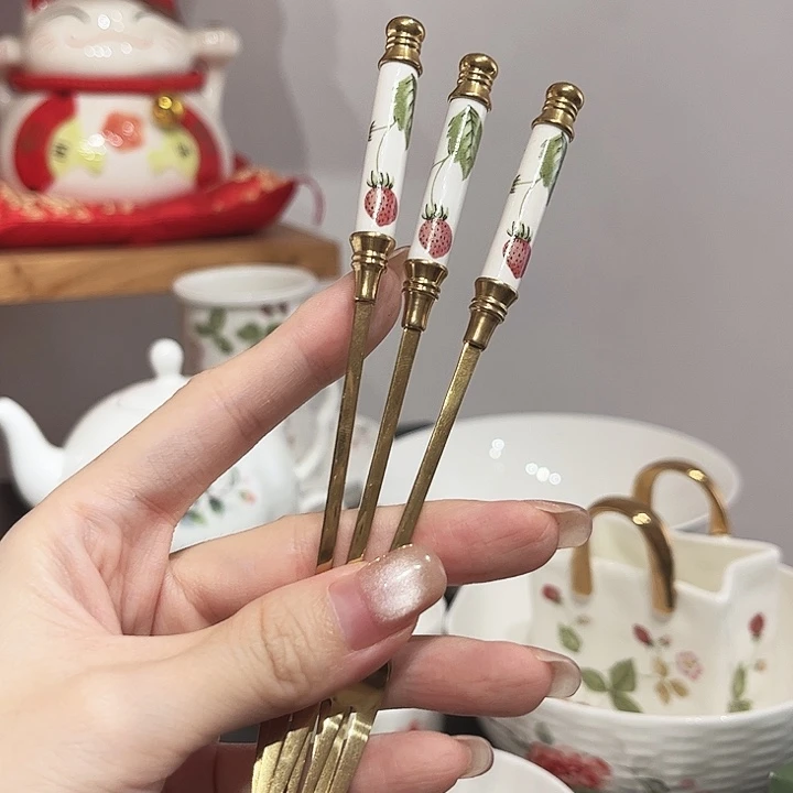 瓷片叉子水果叉3个叉子