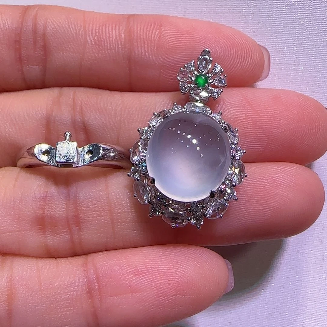 翡翠戒指18K金镶嵌戒指吊坠两用款