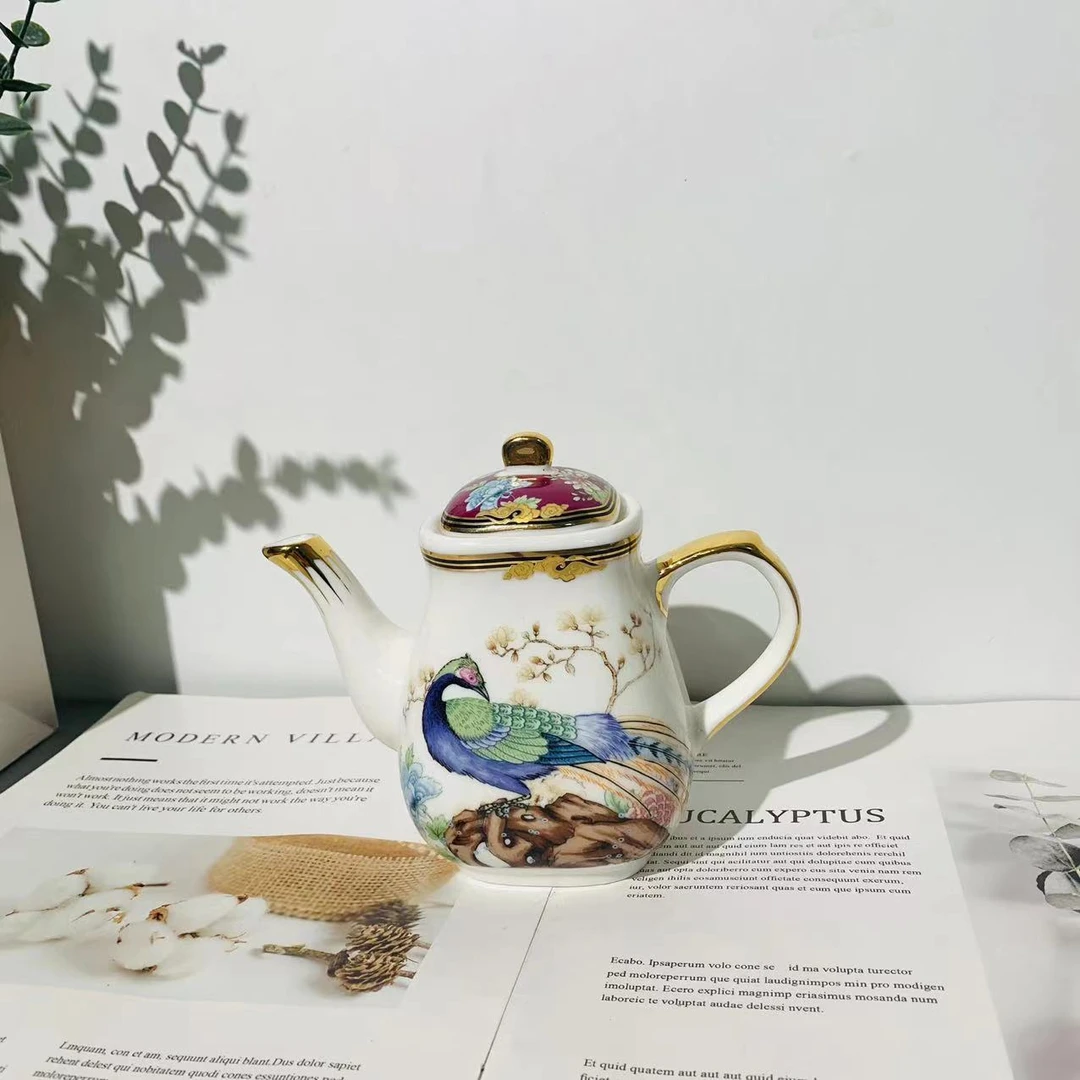 陶瓷红色百鸟祈福咖啡壶调料壶