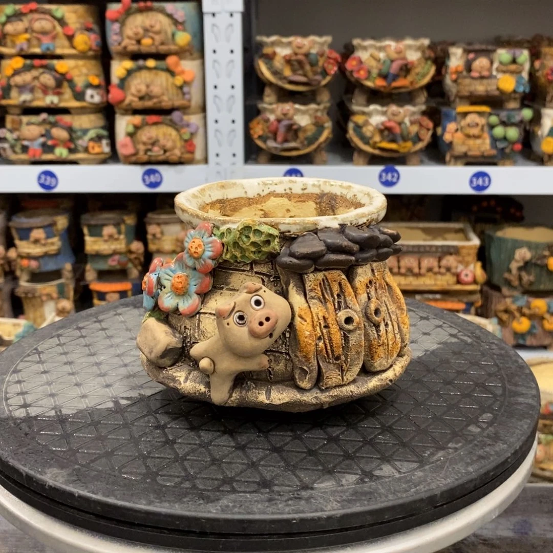 红陶多**子嘻哈粗陶手捏花盆