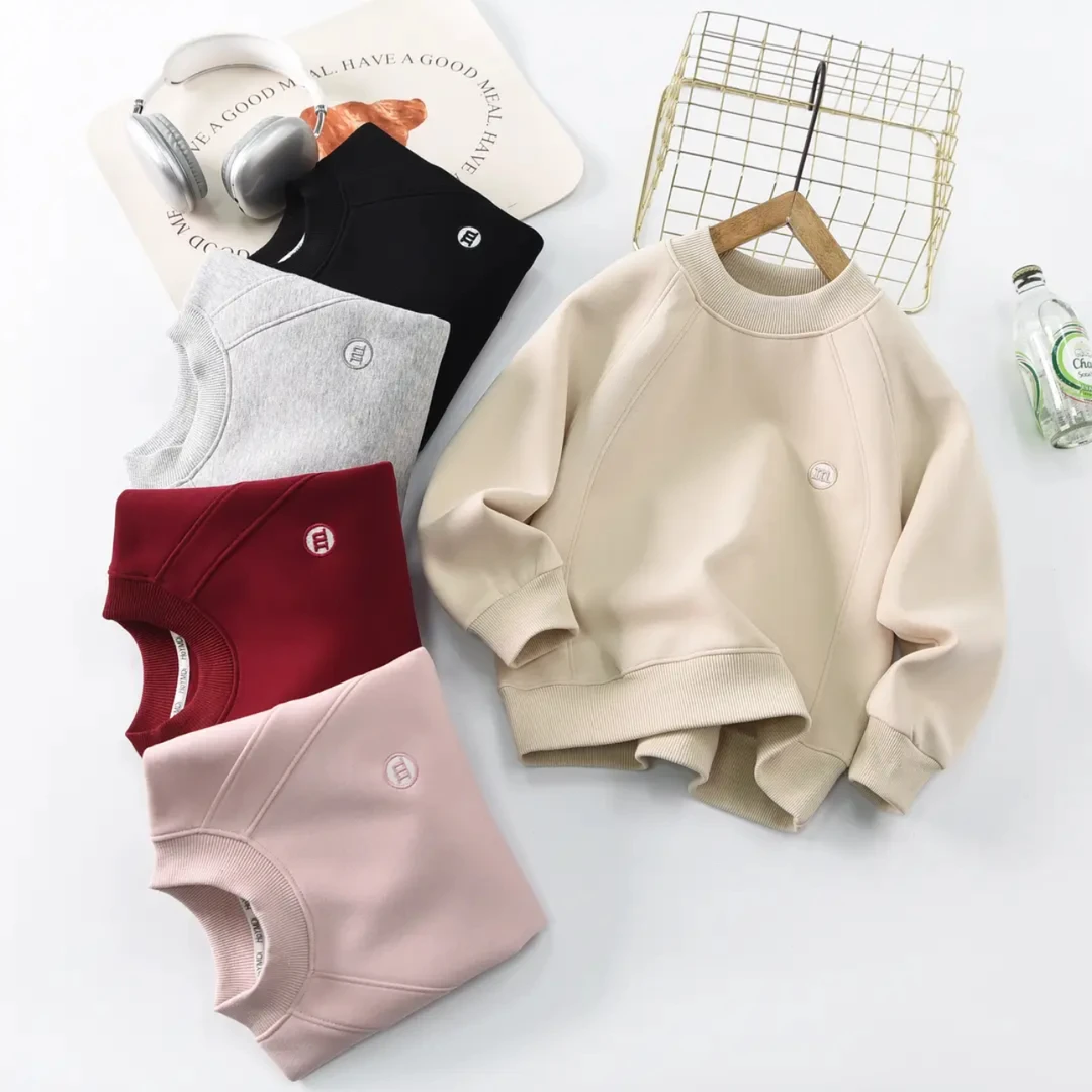 即墨卫衣2025春季新款字母刺绣男女童休闲时尚卫衣圆领套头中大童