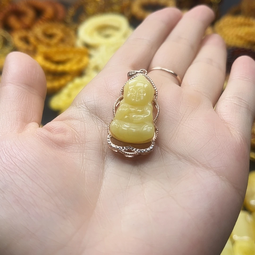 琥珀银S925镶嵌颈饰宝宝佛