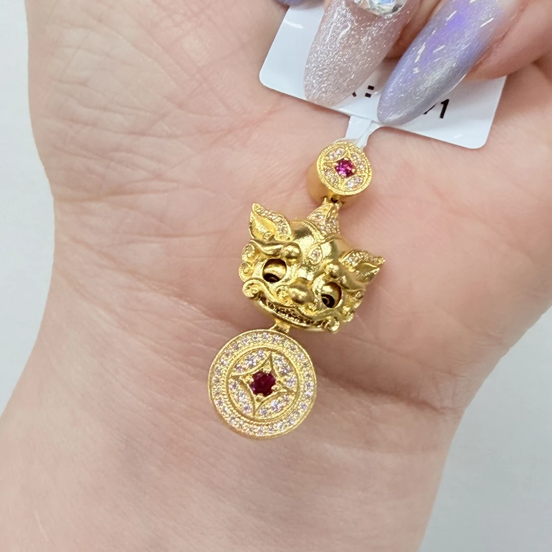 【金吊坠】点钻镶嵌貔貅吊坠（眼睛可动）黄金5G足金999附加【588/288】