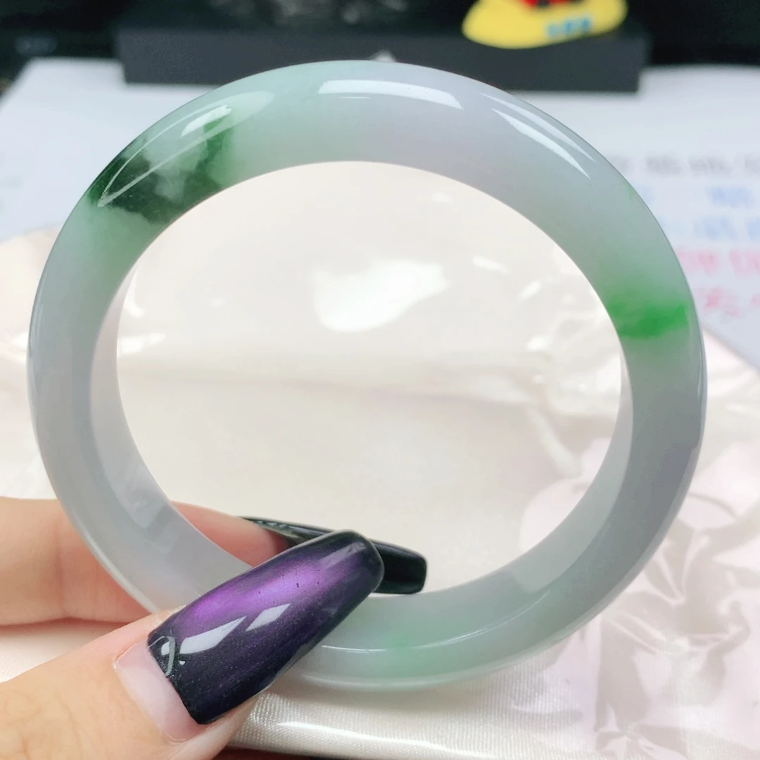 未镶嵌手镯翡翠翡翠55.1胶润春彩飘绿花正圈