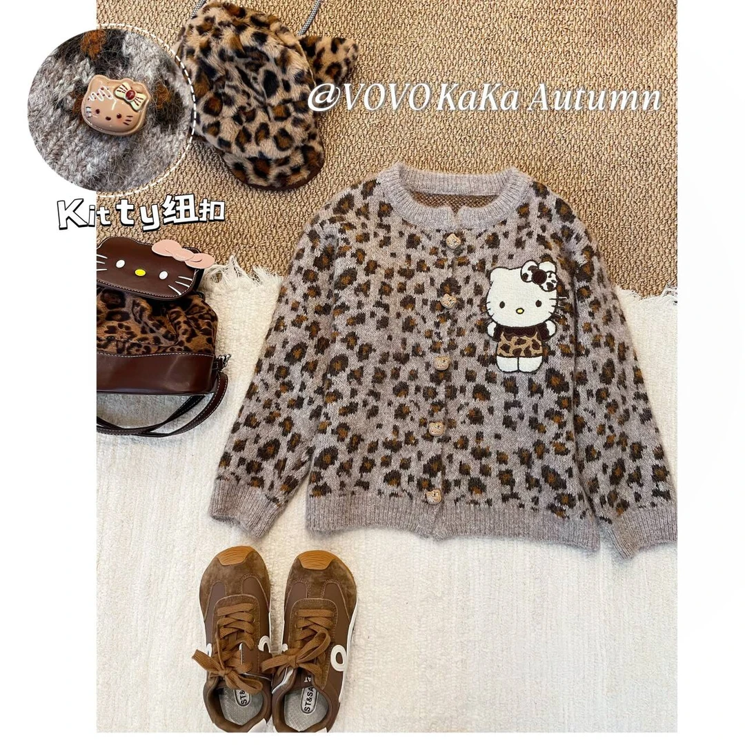 现货【VOVO品牌店】秋季童装新品设计师豹纹猫咪毛衣开衫 W25080807