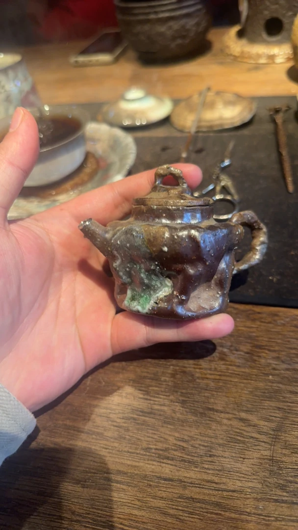 纯手捏柴烧手工壶 银口