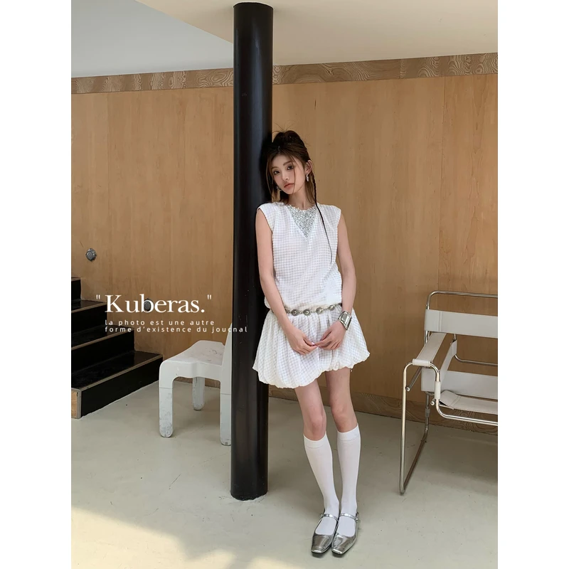 KUBERAS du家原创！小香风BlingBling拼接短袖小众设计T恤连衣裙