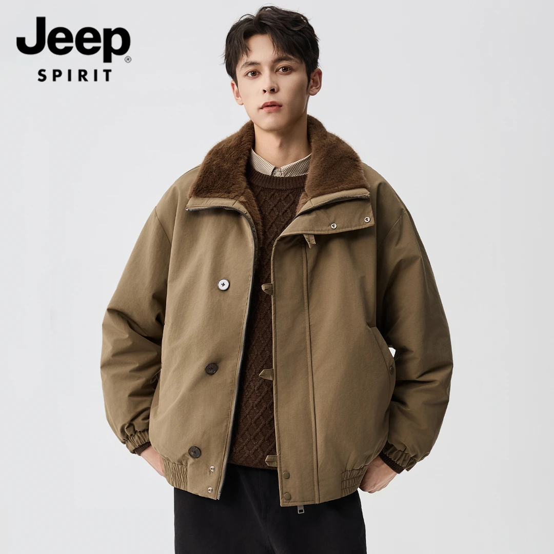 JEEPSPIRIT秋冬季2025新款棉服加绒加厚棉衣外套男双面穿夹克上装
