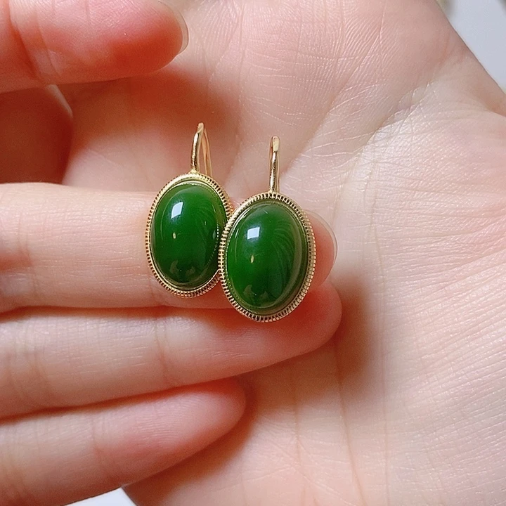 和田玉银S925镶嵌耳饰