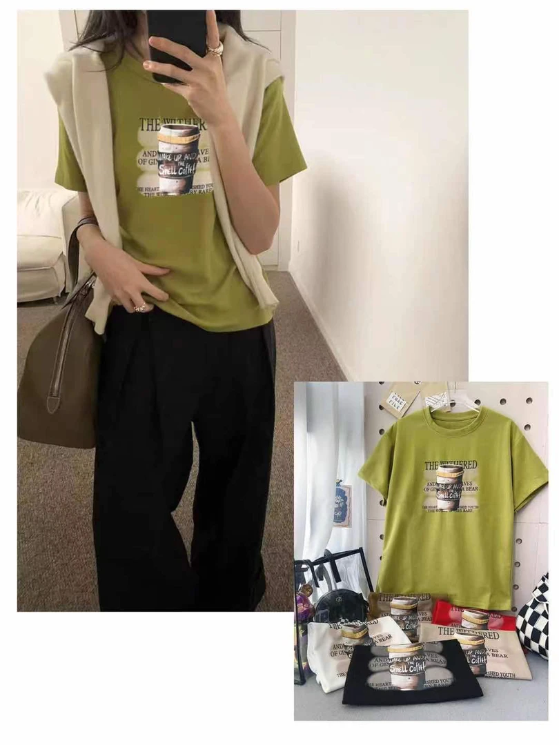薇莎2509【现货】杯子印花百搭随性短袖宽松T恤