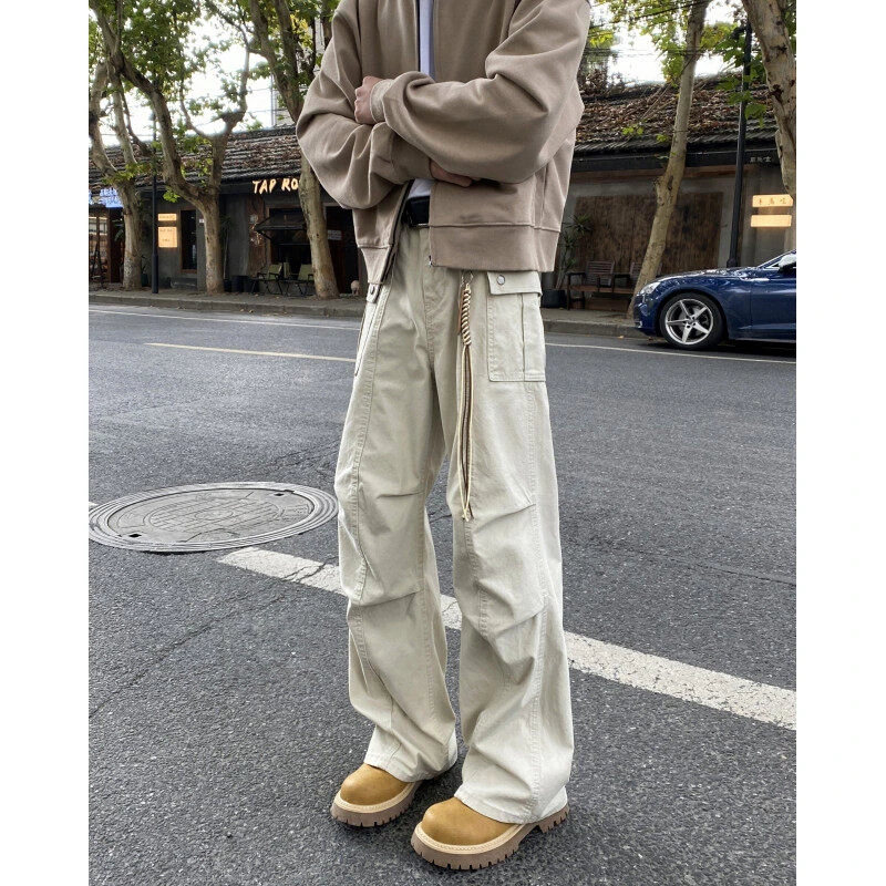 美式复古工装裤子男宽松百搭显瘦多口袋休闲裤潮牌高街痞帅直筒裤