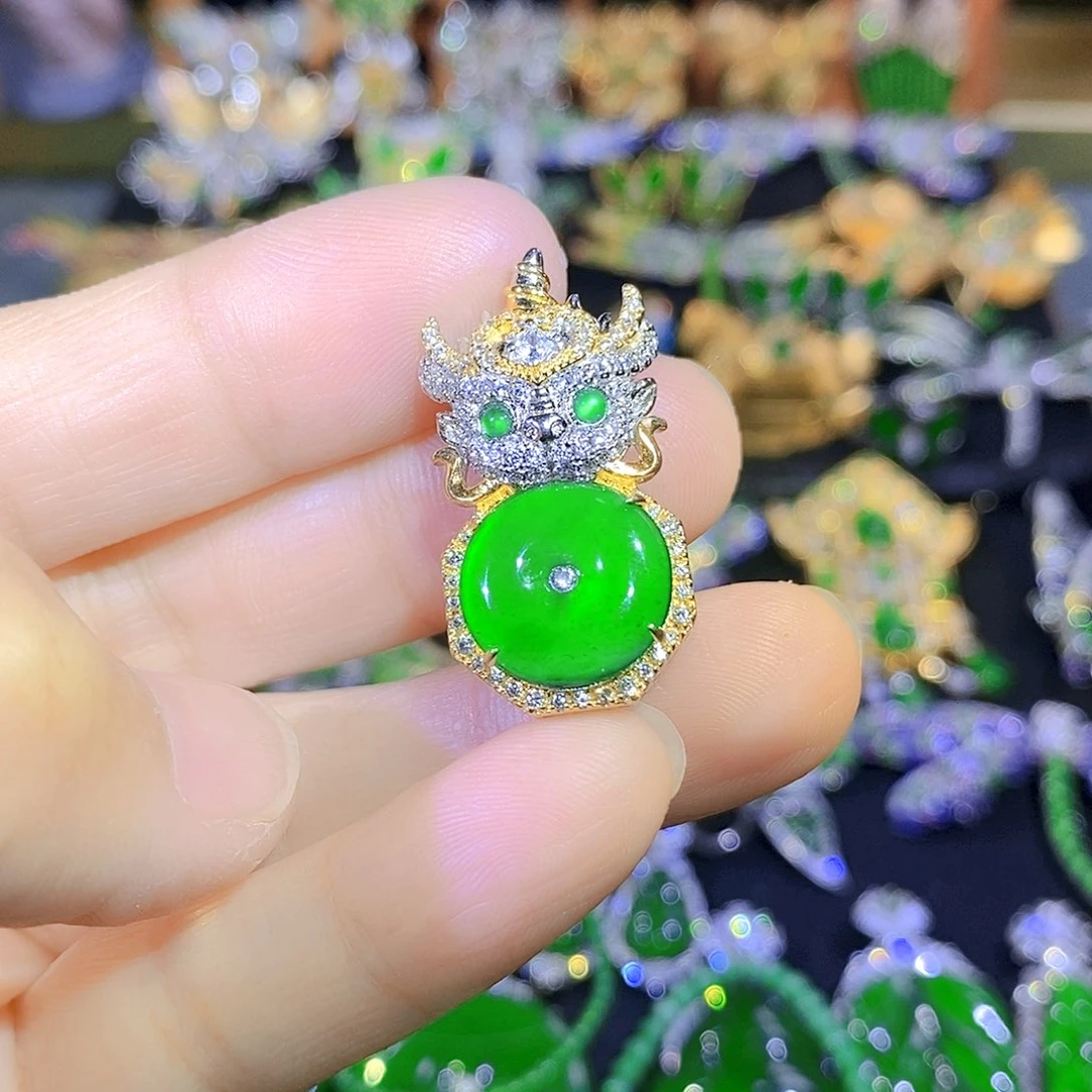 吊坠(不含链)银S925镶嵌翡翠