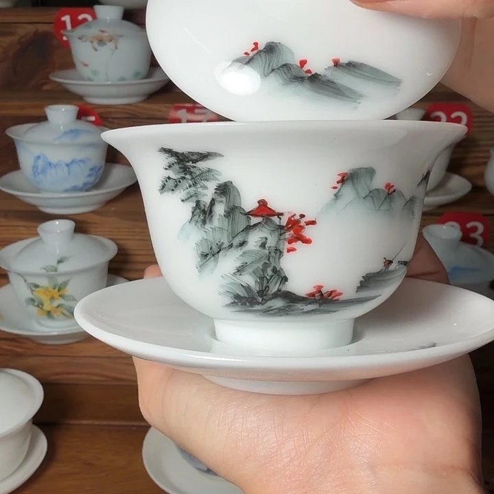 冰种孤品手绘釉下彩三才