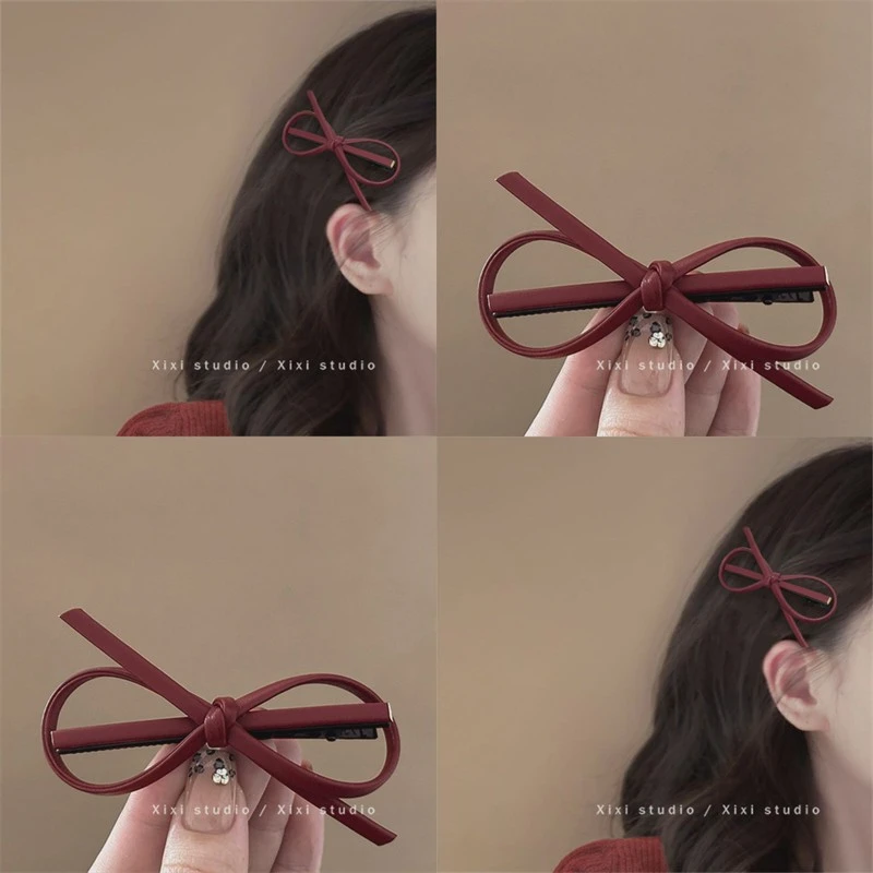 心愿宿语！仿小羊皮蝴蝶结发夹！侧边刘海夹简约鸭嘴夹盘发器头饰