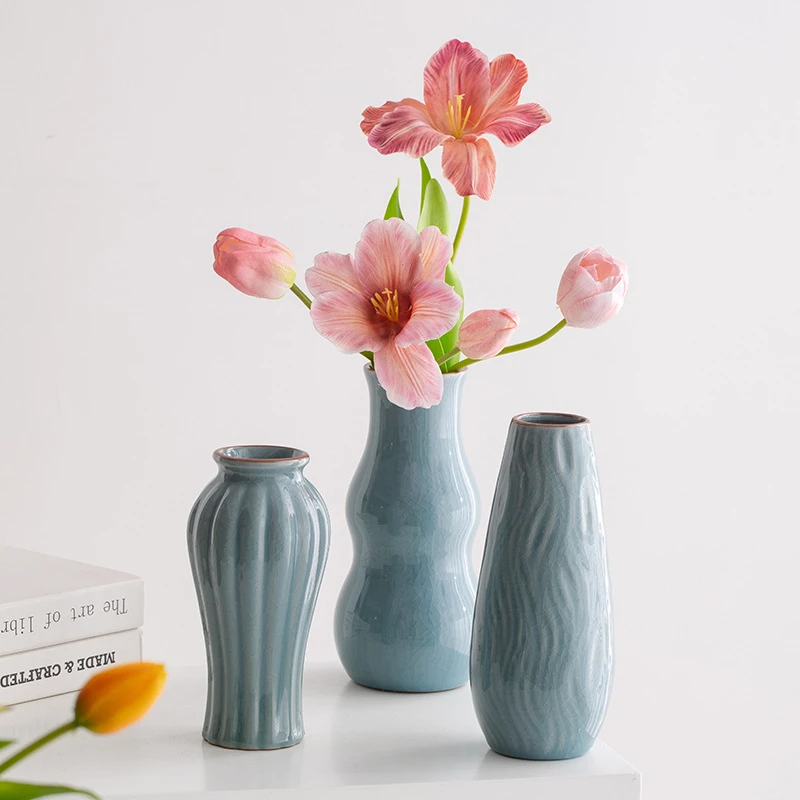 复古陶瓷花瓶插花水养高级感摆件客厅玄关茶室书房鲜花花瓶装饰品