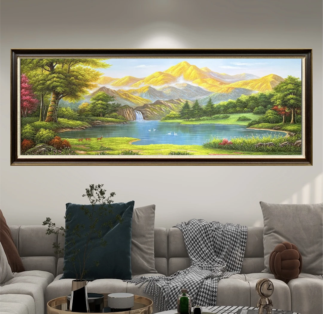 日照金山风景轻奢手绘油画原创客厅沙发背景墙办公室挂画