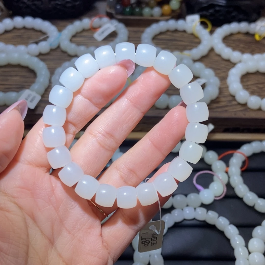 和田玉未镶嵌手串卡10直切