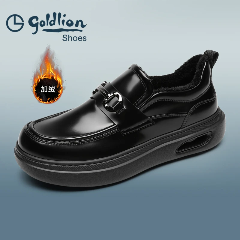 金利来男鞋25冬季休闲商务两穿加绒乐福鞋软底气垫圆头轻便增高