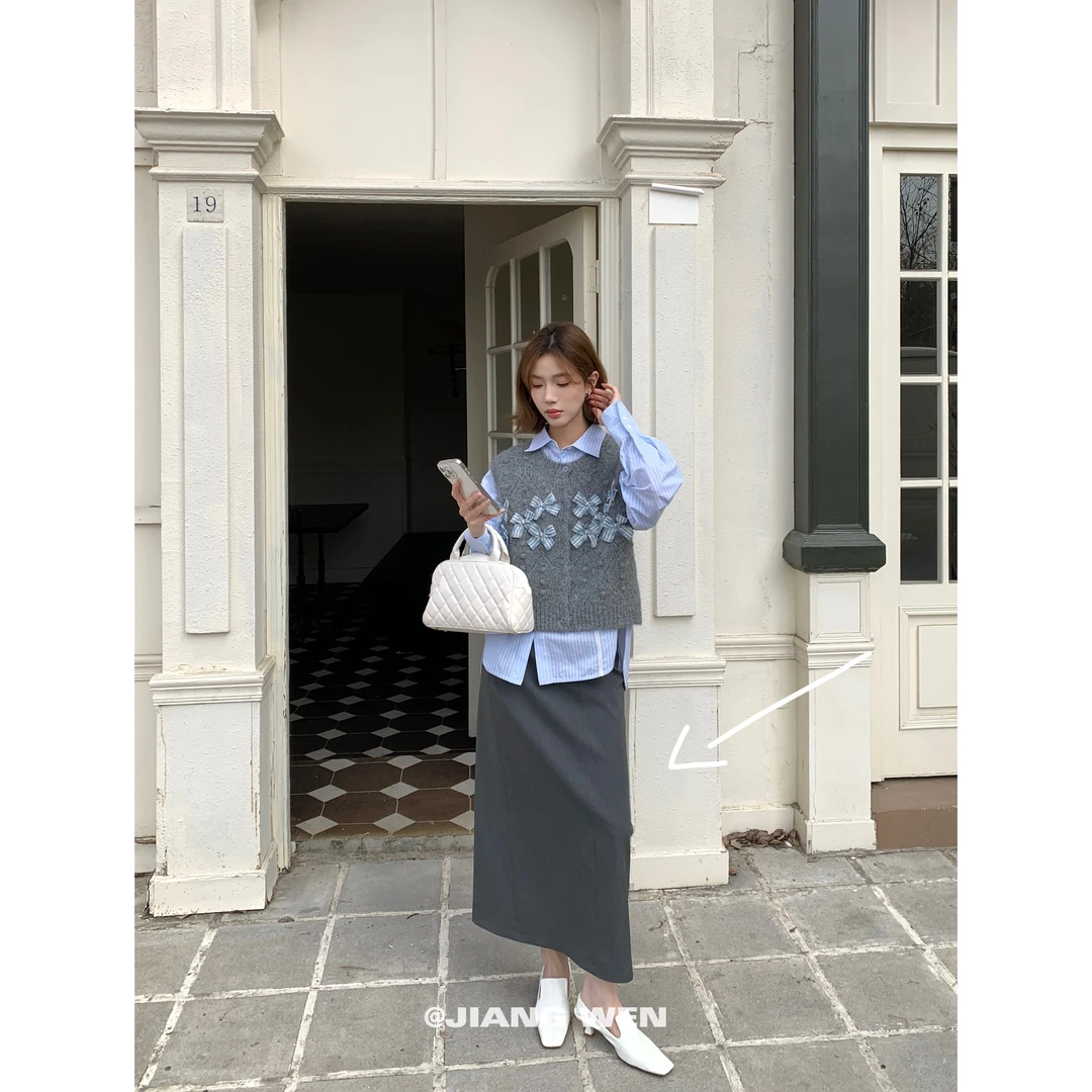 UKILAU【格雷半裙】灰色半身裙女直筒中长款西装裙