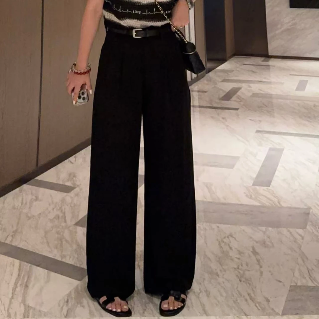 【摩登都市】夏季 雨露麻中高腰休闲西裤 配腰带休闲裤直筒休闲