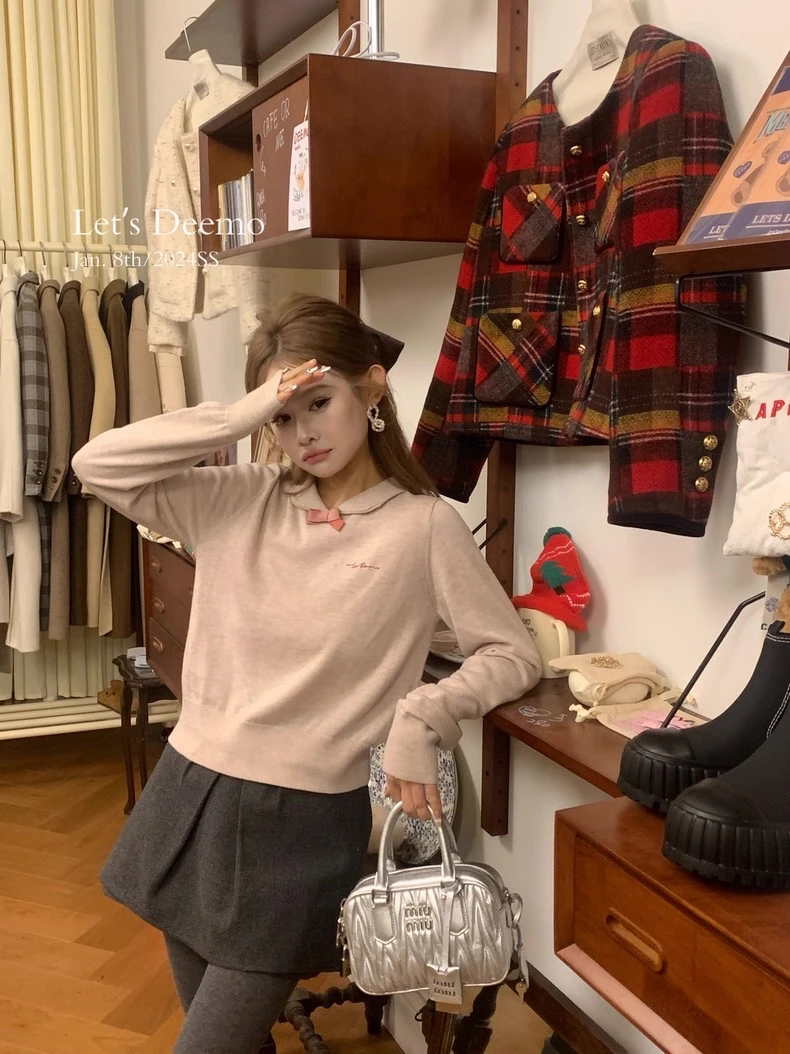 125秋季新款韩系复古减龄气质温柔百搭小众短款长袖打底上衣